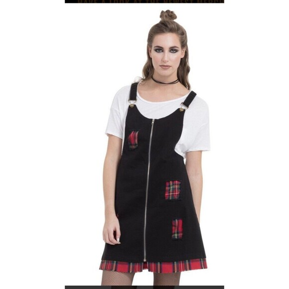 JAWBREAKER PUNK ME overall dress size small S Plaid patch work - Picture 1 of 7